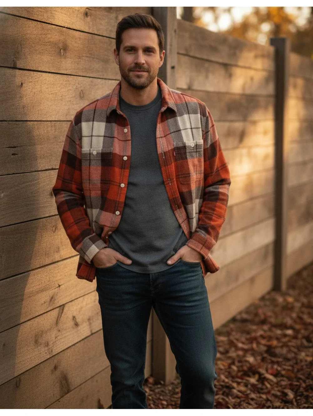 Levi's Relaxed Fit Plaid Flannel Shirt Orange Brown and Cream Button-Up, Size S
